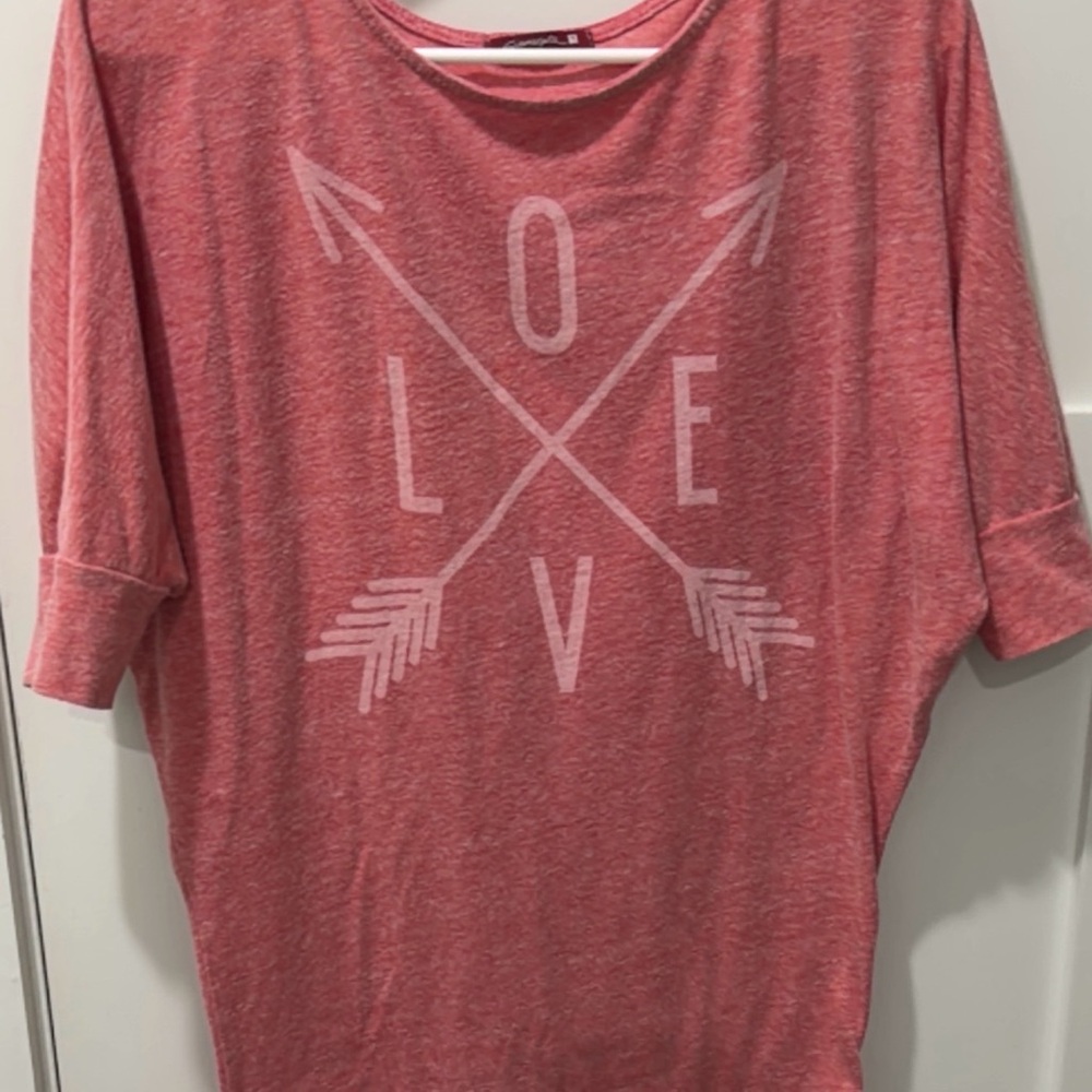 Pink Love Arrows Graphic Tunic Top y2k soft spring heather faded sleeve detail M